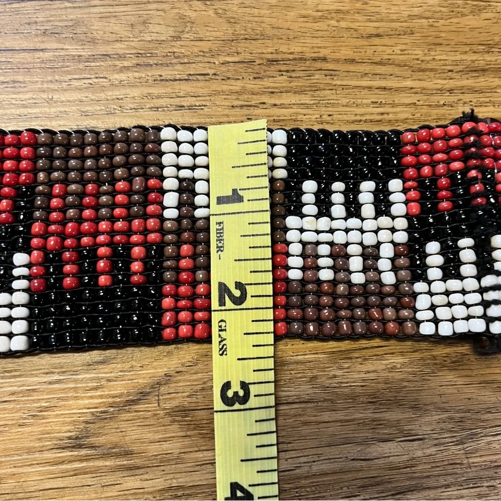 Boho Red Black Beaded Stretch Belt Wide Geometric Southwest Free People Festival